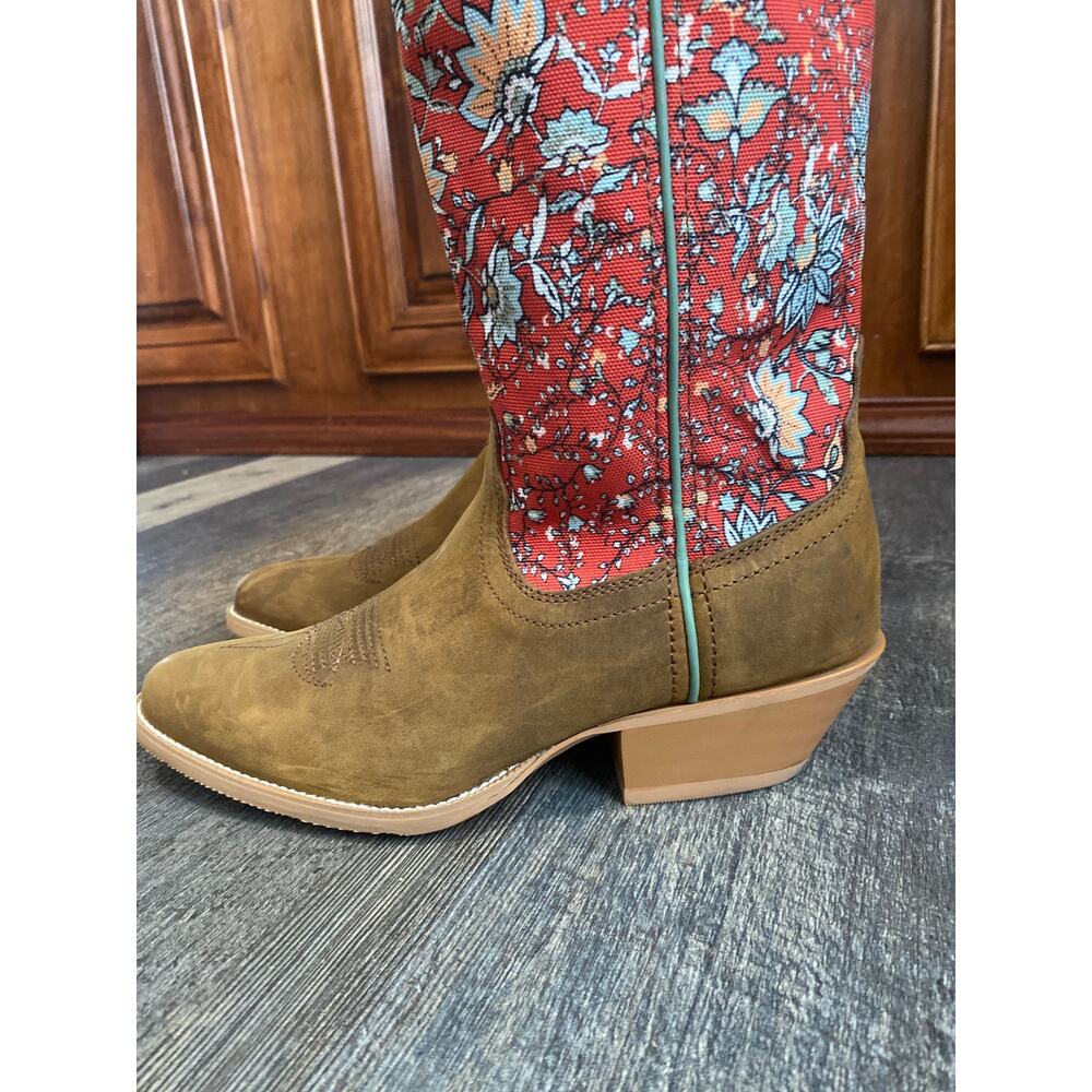 Twisted X Women's 12" Hooey Boots Size 8B Rustic Brown and Red Floral Shaft - Picture 8 of 9
